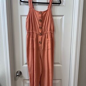 LC Lauren Conrad Peach Button-Front Jumpsuit